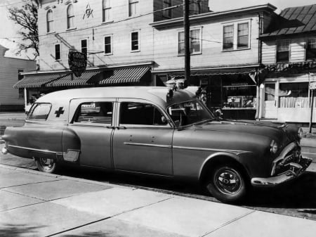 1951 packard 300 ambulance - street, packard, ambulance, building