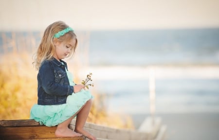 Little girl - princess, people, hair, belle, sightly, white, face, childhood, fair, little, bonny, adorable, wallpaper, child, beautiful, pink, sweet, feet, sea, nice, beauty, sky, photography, pretty, baby, cute, sit, kid, dainty, girl, summer, lovely, pure, comely, desktopnexus, blonde