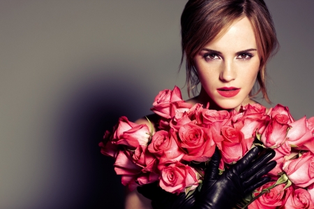 Emma Watson - girl, Emma Watson, rose, alexi lubomirski, flower, pink, actress