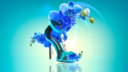 Abstract - abstract, fantasy, shoe, blue, tony kokhan, orchid, flower