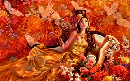 FANTASY ART - witch, fan, art, girl, colorful, fantasy