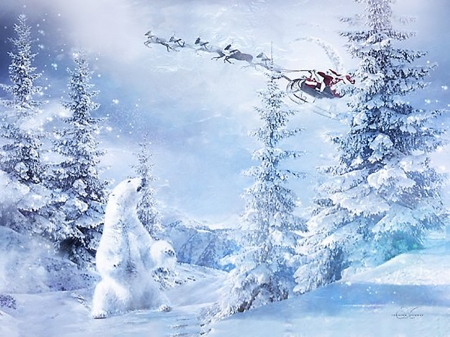 Here Comes Santa - comes, santa, here, snow, bear, winter