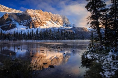 Lovely Mountains - water, mountains, sky, trees