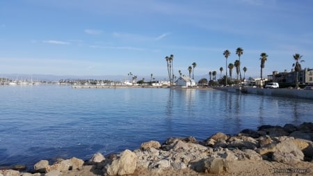 Kidde Beach Park - clouds, Channel, Oxnard, reflection, Islands, Water, waves, Sky, Beach, rocks