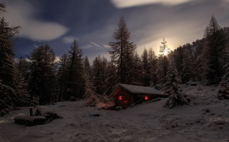 Cabin in the woods. - snow, winter, cabin, woods