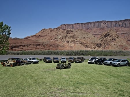 jeep family - jeep, grass, car, mountain