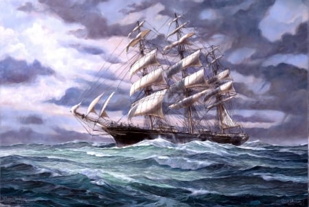 tall ship - ship, ocean, tall, sails