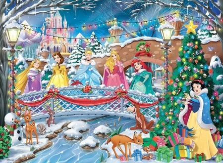 Merry Christmas! - rapunzel, ariel, christmas, fantasy, aurora, belle, craciun, snow white, princess, disney