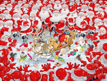 The Christmas Scramble - white, red, funny, fantasy, santa, craciun, mike jupp, christmas