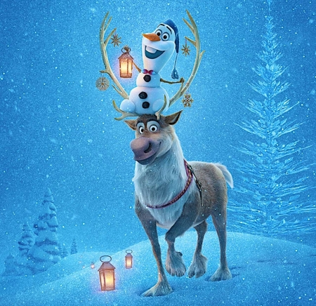 Olaf's Frozen Adventure (2017) - snowman, winter, poster, blue, fantasy, white, movie, iarna, olafs frozen adventure, reindeer, disney, luminos