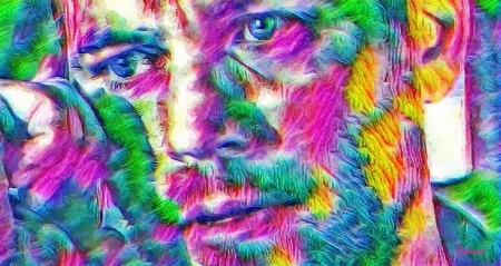 Paul Walker - abstract, actor, yellow, Paul Walker, blue, portrait, eyes, pink, cehenot, man, colorful, pictura, green, painting, face, art