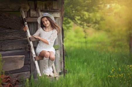 We've Only Just Begun . . - fun, kids, female, boots, hats, fashion, models, brunettes, children, western, girls, cowgirl, style, outdoors, barn, ranch