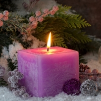 Holiday Candle and Frosted Holly Berries
