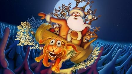 Funny Rudolph - christmas, moon, santa, fantasy, craciun, funny, reindeer