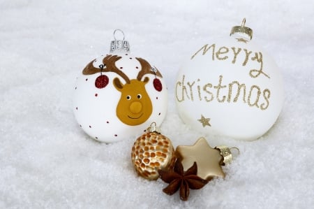 Christmas baubles - white, bauble, merry christmas, lovely, decoration, christmas