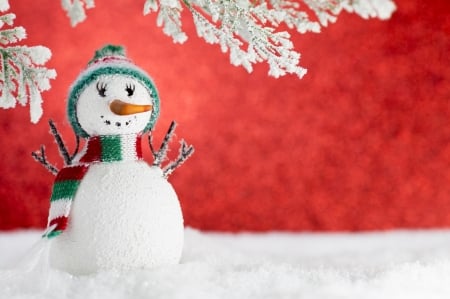 Snowman - snowman, craciun, hat, winter, scarf, christmas, white, red, card, cute