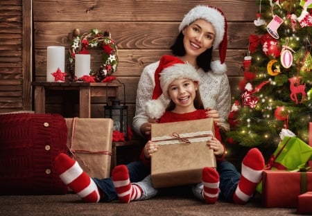 Merry Christmas! - girl, room, copil, child, tree, christmas, craciun, woman, mother, gift