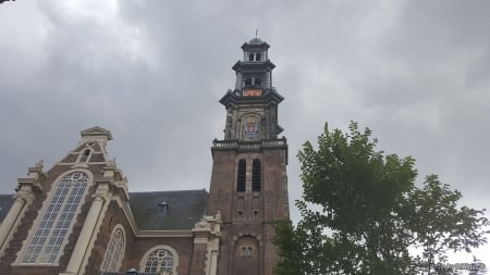 Westerkerk, Amsterdam, Netherlands - Trees, Church, Clouds, Amsterdam, Netherlands, Westerkerk, Sky