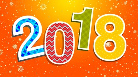 Happy New Year! - card, 2018, orange, new year, colorful