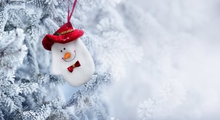 Snowman - white, red, winter, hat, craciun, snowman, christmas