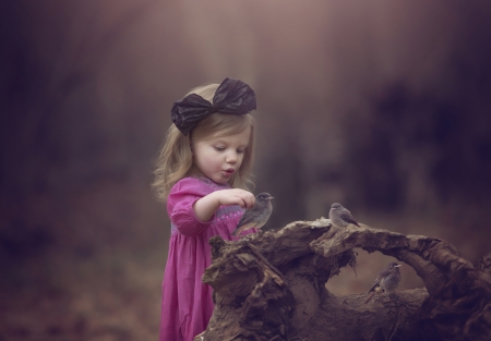 Little bird - bird, dress, girl, pink, copil, child, tara lasher, pasare, cute, little, bow