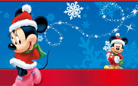 Merry Christmas! - craciun, couple, minnie, mickey mouse, fantasy, christmas, red, blue, disney