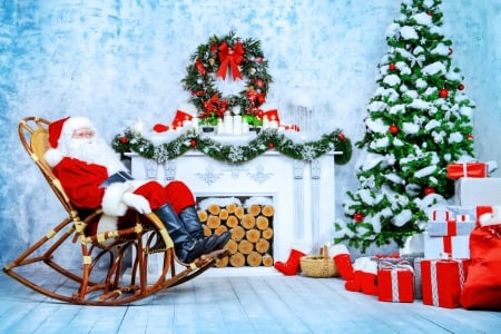 Chill Santa - Yule, winter, fireplace, Santa, Christmas