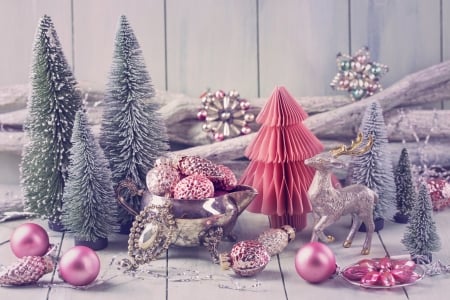 Merry Christmas and Happy New Year! - christmas, craciun, new year, deco, reindeer, pink, tree