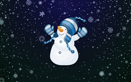 Snowman - white, snowman, craciun, hat, blue, winter, scarf, christmas