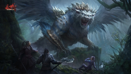 Fantasy creature - monster, wings, fantasy, griphon, lol, game, creature, luminos, man, league of legends