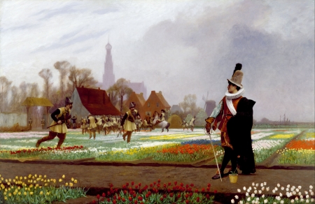 Tulip folly - tulip folly, pictura, people, jean leon gerome, painting, flower, man, art