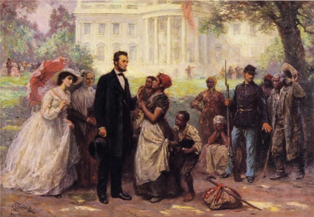 Lincoln and the contrabands - lincoln, pictura, people, jean leon gerome ferris, painting, man, art