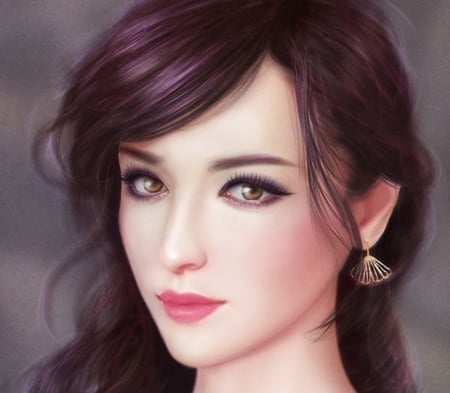 Girl - portrait, eyes, frumusete, fantasy, linda wong, face, yuuaoi, art, luminos