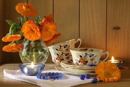 Still life - orange, still life, flower, vase