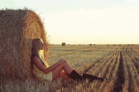 Cowgirl Sanctuary . . - style, girls, western, women, models, ranch, outdoors, cowgirl, fun, female, hay bale, boots, blondes