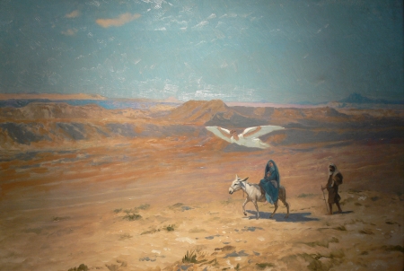 The flight into Egypt - egypt, bird, pictura, people, jean leon gerome, painting, art, sand