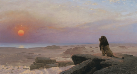 The two majesties - pictura, animal, jean leon gerome, painting, leu, lion, art, aun