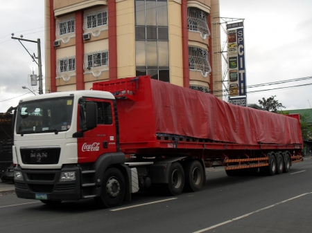 man - truck, coca cola, man, building