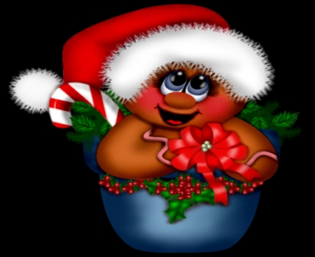 Cute Christmas Ginberbread - Cute, Red, Gingerbread, Blue Eyes, Candy Cane, White, Hat, Christmas, Brown