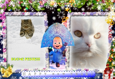 Buone feste - winter, collages, holidays, cats