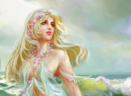 Mermaid - summer, siren, blonde, girl, fantasy, mermaid, sea, luminos, abeer malik