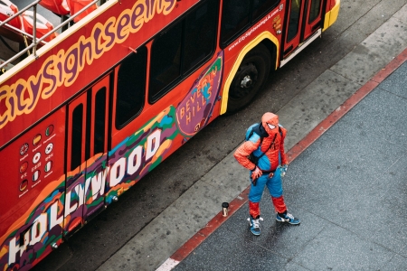 Hollywood Bus - Spiderman, Red, Bus, Transport, Hollywood