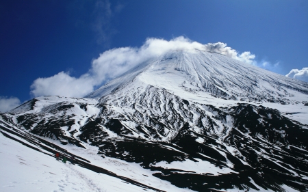 Mountain Covered with White Clouds - sky, winter, landscape, clouds, nature, mountain, snow