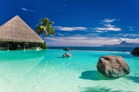 Beach Resort - travel, sky, rock, clouds, resorts, sea