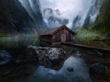 Lakeside House,Germany - nature, lake, house, mountain