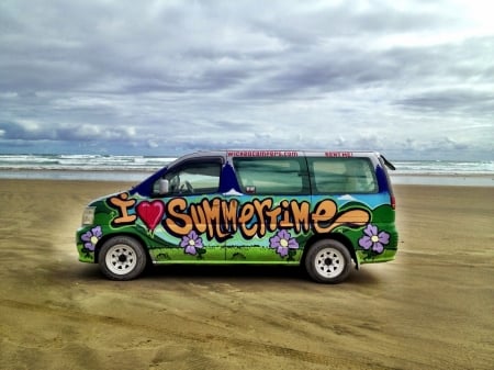 wicked campervan - mural, campervan, ocean, beach