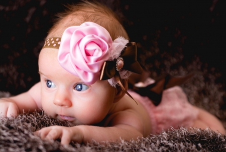 Baby girl - girl, child, copil, rose, face, baby, pink, cute, flower