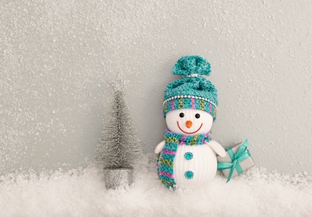 Snowman - snowman, craciun, hat, winter, christmas, white, blue, card, tree