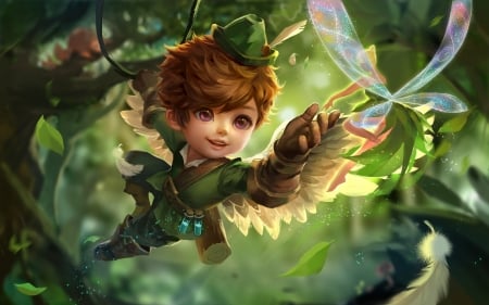 Cupid - xiong jiajie, cupid, boy, fantasy, green, valentine, wings, cute, luminos