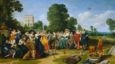 The court - painting, art, dirk hals, people, pictura